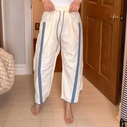 SeeLuNa Casual Wide Leg Pants Woman Drawstring Elastic Waist High Rise Strip Flowy Long Lounge Trousers with Pockets in Saudi Arabia