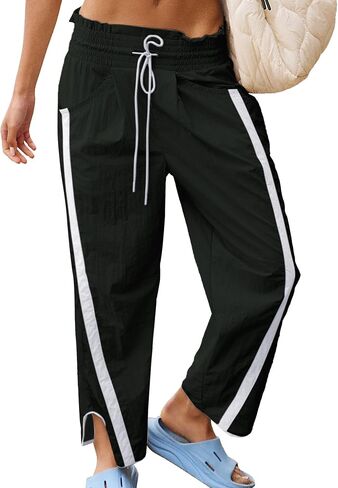 SeeLuNa Casual Wide Leg Pants Woman Drawstring Elastic Waist High Rise Strip Flowy Long Lounge Trousers with Pockets in Saudi Arabia