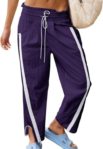 SeeLuNa Casual Wide Leg Pants Woman Drawstring Elastic Waist High Rise Strip Flowy Long Lounge Trousers with Pockets in Saudi Arabia