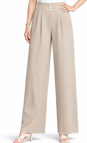 Womens 2026 Spring Summer Soft Flowy High-Waist Pull-On Wide-Leg Stretch Drape Dress Pants for Senior Women Over 50 in Saudi Arabia