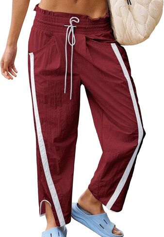 SeeLuNa Casual Wide Leg Pants Woman Drawstring Elastic Waist High Rise Strip Flowy Long Lounge Trousers with Pockets in Saudi Arabia