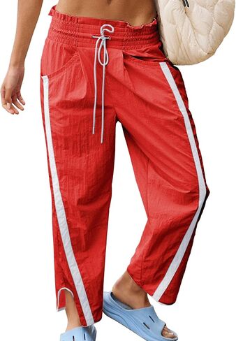 SeeLuNa Casual Wide Leg Pants Woman Drawstring Elastic Waist High Rise Strip Flowy Long Lounge Trousers with Pockets in Saudi Arabia