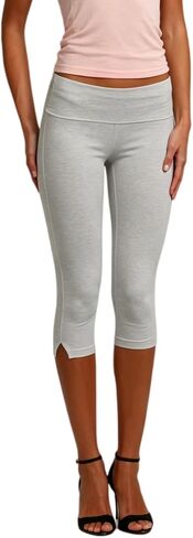 Capri Pants for Women Low Waisted Fold Over Skinny Cropped Pant Side Split Fitted Capri Pants Knee Length Leggings in Saudi Arabia