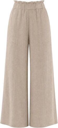 Women Linen Pants Casual Wide Leg Cotton Loose Pants Flowy High Waist with Pockets Palazzo Trousers Beach in Saudi Arabia