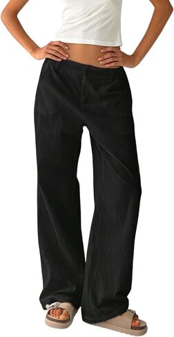 SOFIA'S CHOICE Women's Baggy Wide Leg Pants Low Waisted Cotton Trousers Y2K Casual Loose Fit Streetwear Pants in Saudi Arabia