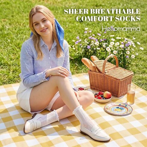 Hellomamma Women’s Ruffle Crew Socks: 6 Pairs Lace Thin Cotton Blend Frilly Lettuce Edge Socks for Loafers Mary Jane Shoes in Saudi Arabia