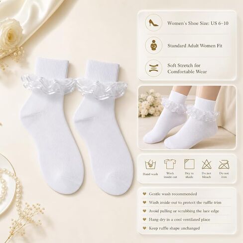Women Sweet Lace Ruffle Turn Cuff Ankle Socks White Cotton Casual Socks with Pink Sheer Ribbon Frill for Daily Bride in Kuwait