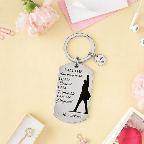 Music Theater Rise Up Inspirational Keychain Key Ring Engraved Keyring with Round Charm, Musical Fan Gift for Women Teen Girls Boys Friends Daughter Son in Saudi Arabia