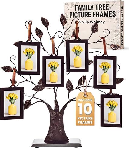 Philip Whitney Family Tree Picture Frame Display - Includes 10 Hanging 2x3 Picture Frames and 13" Polished Metal Tree, Gifts for Mom, Home Décor, Housewarming Gift, Mothers Day Gifts in Saudi Arabia