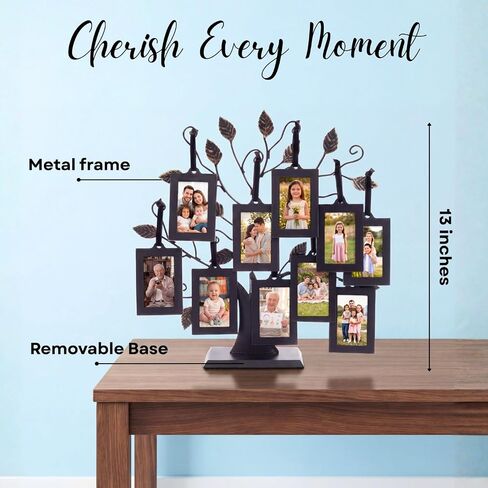 Philip Whitney Family Tree Picture Frame Display - Includes 10 Hanging 2x3 Picture Frames and 13" Polished Metal Tree, Gifts for Mom, Home Décor, Housewarming Gift, Mothers Day Gifts in Saudi Arabia
