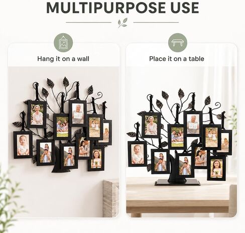 Philip Whitney Family Tree Picture Frame Display - Includes 10 Hanging 2x3 Picture Frames and 13" Polished Metal Tree, Gifts for Mom, Home Décor, Housewarming Gift, Mothers Day Gifts in Saudi Arabia