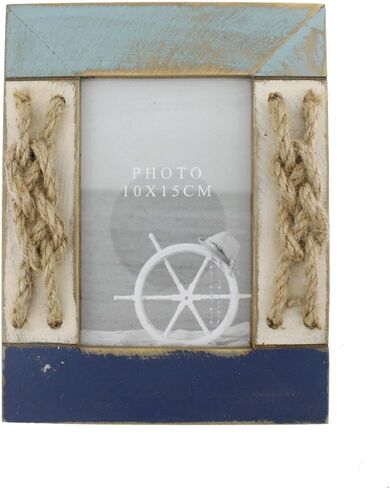 4x6 Inches Nautical Wood Family Picture Frame with Jute Rope Decoration (Blue C) in Saudi Arabia