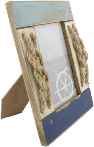 4x6 Inches Nautical Wood Family Picture Frame with Jute Rope Decoration (Blue C) in Saudi Arabia