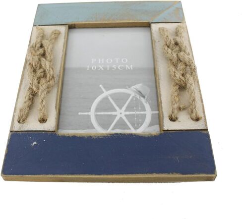 4x6 Inches Nautical Wood Family Picture Frame with Jute Rope Decoration (Blue C) in Saudi Arabia