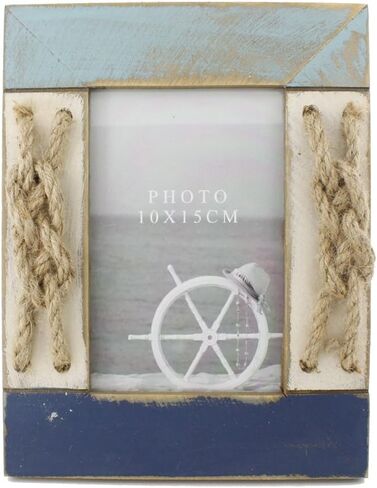4x6 Inches Nautical Wood Family Picture Frame with Jute Rope Decoration (Blue C) in Saudi Arabia