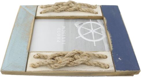 4x6 Inches Nautical Wood Family Picture Frame with Jute Rope Decoration (Blue C) in Saudi Arabia