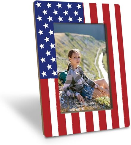 Patriotic American Flag Wooden Photo Frame, Independence Day Wooden Picture Frame, 4th of July Picture Frames, Fitting a 4x6 Inch Photo, Desktop Decoration in Saudi Arabia