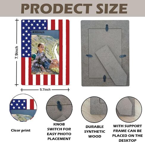 Patriotic American Flag Wooden Photo Frame, Independence Day Wooden Picture Frame, 4th of July Picture Frames, Fitting a 4x6 Inch Photo, Desktop Decoration in Saudi Arabia
