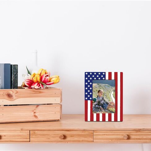 Patriotic American Flag Wooden Photo Frame, Independence Day Wooden Picture Frame, 4th of July Picture Frames, Fitting a 4x6 Inch Photo, Desktop Decoration in Saudi Arabia