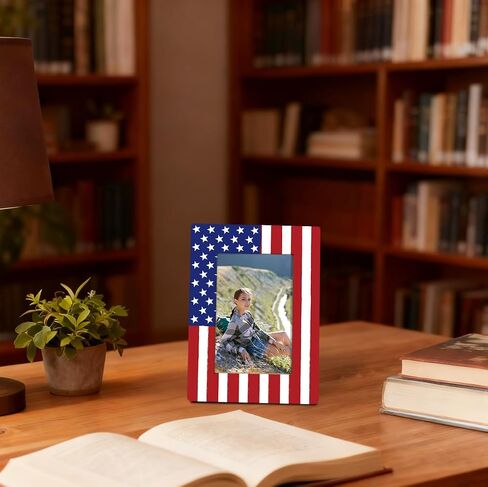 Patriotic American Flag Wooden Photo Frame, Independence Day Wooden Picture Frame, 4th of July Picture Frames, Fitting a 4x6 Inch Photo, Desktop Decoration in Saudi Arabia