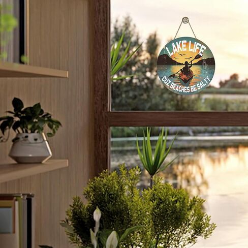 Lake Life Cuz Beaches Be Salty Front Door Sign, Funny Lake House Boat Sunset Mountain Forest Wooden Hanger Outdoor Porch Home Decor, Vintage Farmhouse Wreath Indoor Wall Hanging Decoration in Saudi Arabia