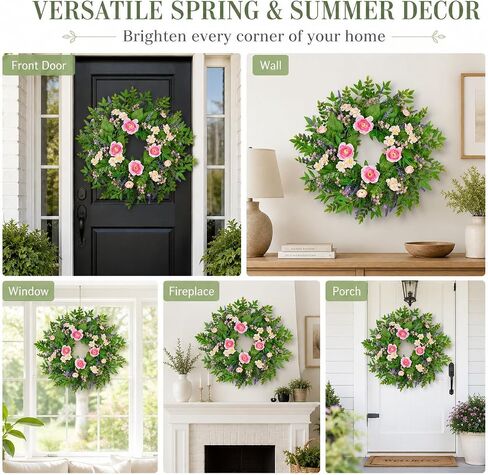 24 Inch Spring Flower Wreath for Front Door, Artificial Lavender Daisy Wreath with Eucalyptus Greenery, Spring Summer Floral Wreath for Wall Porch Wedding Farmhouse Decor in Saudi Arabia