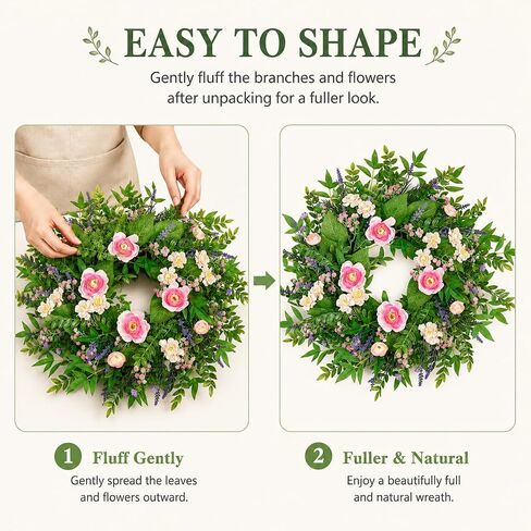 24 Inch Spring Flower Wreath for Front Door, Artificial Lavender Daisy Wreath with Eucalyptus Greenery, Spring Summer Floral Wreath for Wall Porch Wedding Farmhouse Decor in Saudi Arabia