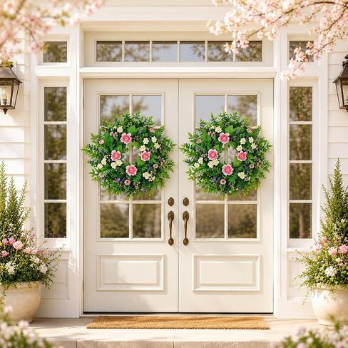 24 Inch Spring Flower Wreath for Front Door, Artificial Lavender Daisy Wreath with Eucalyptus Greenery, Spring Summer Floral Wreath for Wall Porch Wedding Farmhouse Decor in Saudi Arabia
