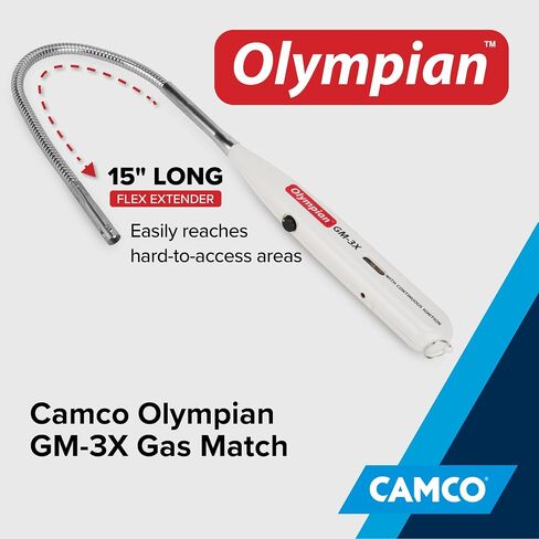 مباراة غاز اللهب القابلة للتعديل GM-3X من Camco Olympian - تتميز بإشعال مستمر مقاوم للرياح وتصميم نحيف مجهز بقفل أمان - قابل لإعادة الملء بسائل ولاعة البيوتان (57549) in Kuwait