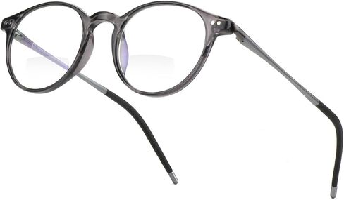 Exquisite Round Ultralight Bifocal Reading Glasses Women Men Durable Blue Light Blocking Anti EyeStrain/UV Computer Readers Spring Hinge 3.0 Grey in Saudi Arabia
