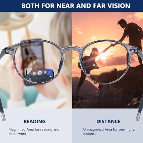 Exquisite Round Ultralight Bifocal Reading Glasses Women Men Durable Blue Light Blocking Anti EyeStrain/UV Computer Readers Spring Hinge 3.0 Grey in Saudi Arabia