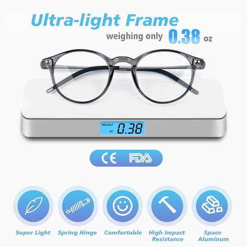 Exquisite Round Ultralight Bifocal Reading Glasses Women Men Durable Blue Light Blocking Anti EyeStrain/UV Computer Readers Spring Hinge 3.0 Grey in Saudi Arabia