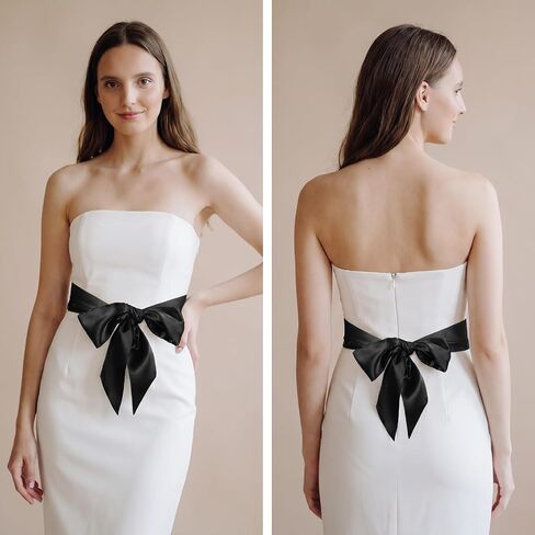 Black Satin Sash Belt, 70x2.3 Inch Long Ribbon for Wedding Dress Bridal Waist Belt Special Occasion Accessories for Women and Girls in Saudi Arabia