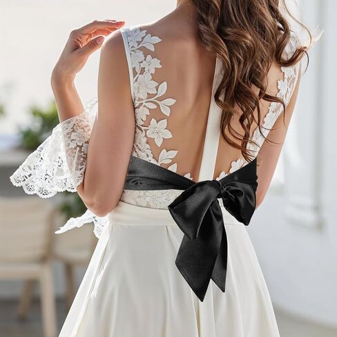 Black Satin Sash Belt, 70x2.3 Inch Long Ribbon for Wedding Dress Bridal Waist Belt Special Occasion Accessories for Women and Girls in Saudi Arabia