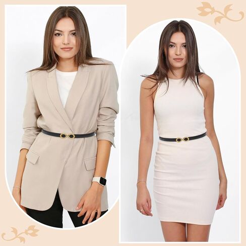 LIMHOO Women's Skinny Leather Belt Adjustable Thin Waist Belt with Gold Buckle for Dresses Jeans Pants in Saudi Arabia