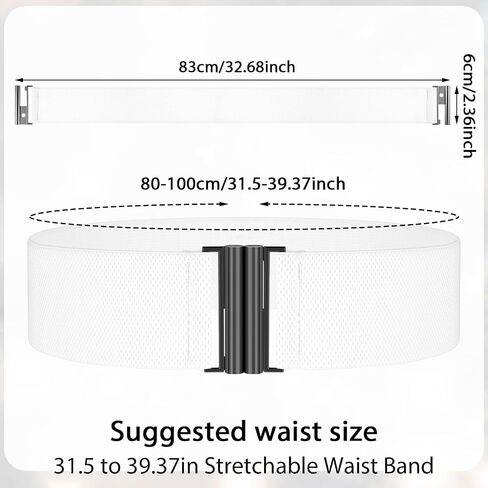 Mabor Stretchy Belts for Women, Vintage Elastic Waist Belt Fashionable Retro Adjustable Cinch Belt with Buckle for Dresses White, Size L in Kuwait