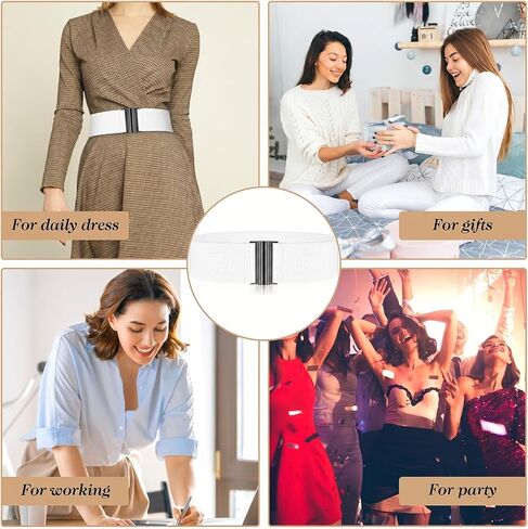 Mabor Stretchy Belts for Women, Vintage Elastic Waist Belt Fashionable Retro Adjustable Cinch Belt with Buckle for Dresses White, Size L in Kuwait