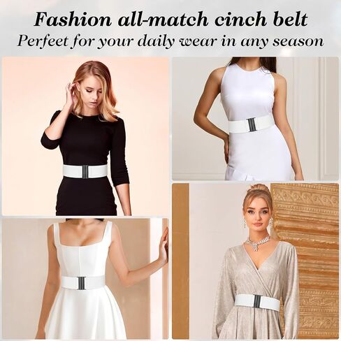 Mabor Stretchy Belts for Women, Vintage Elastic Waist Belt Fashionable Retro Adjustable Cinch Belt with Buckle for Dresses White, Size L in Kuwait
