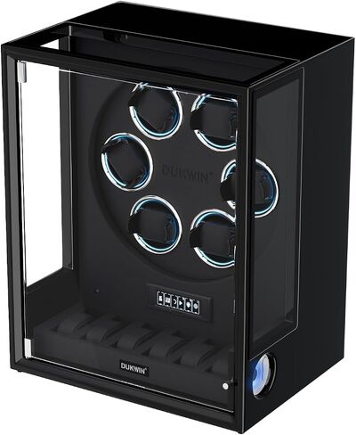 DUKWIN Fingerprint Lock Watch Winder, 8 TPD Watches Winder for 6/9 Automatic Watches with 6 Watch Holders, LCD Display, Adjustable Pillow and Changing LED Light for Gentles and Ladies in Kuwait