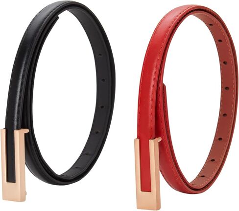 XEF Skinny Belts for Women Dresses Trendy Leather Waist Belt for Pants Jeans with Gold Buckle in Saudi Arabia