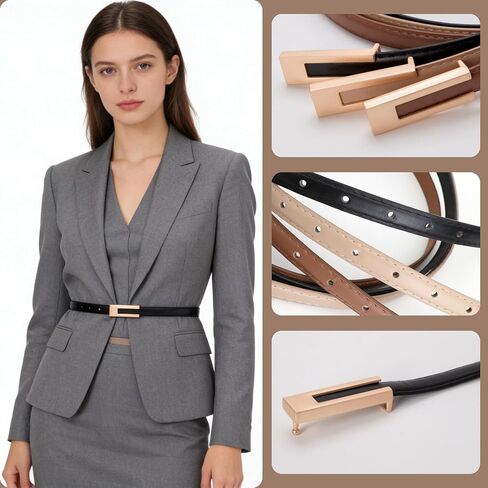 XEF Skinny Belts for Women Dresses Trendy Leather Waist Belt for Pants Jeans with Gold Buckle in Saudi Arabia