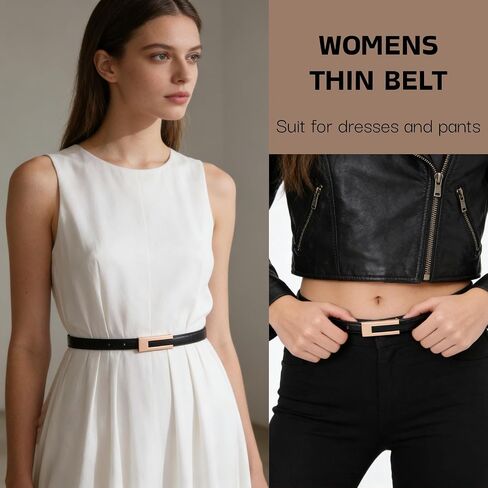 XEF Skinny Belts for Women Dresses Trendy Leather Waist Belt for Pants Jeans with Gold Buckle in Saudi Arabia