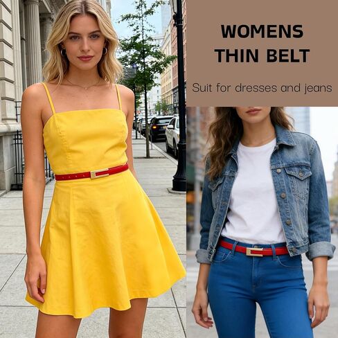 XEF Skinny Belts for Women Dresses Trendy Leather Waist Belt for Pants Jeans with Gold Buckle in Saudi Arabia