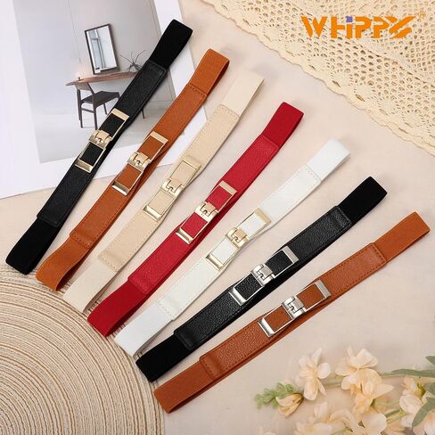 WHIPPY عبوة من 2 أحزمة مطاطية رفيعة للنساء وحزام خصر رفيع قابل للتمدد مع إبزيم ذهبي لبدلات الفساتين in Kuwait
