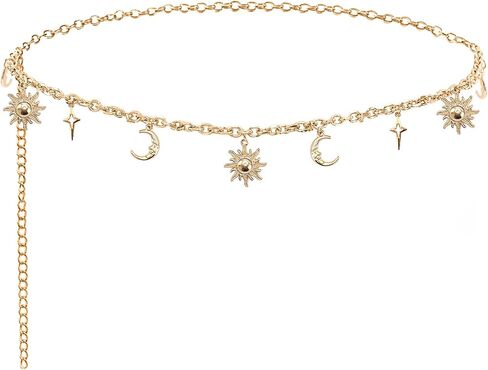 Gold Chain Belt for Women - Vintage Boho Sun Waist Chain Moon Star Concho Belt Accessories for Cosplay Dresses in Saudi Arabia