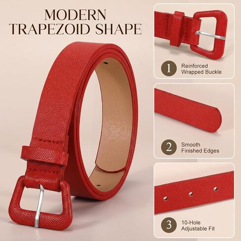 Women’s PU Leather Belt with Trapezoid Buckle, Candy Color Pebbled Belt for Jeans, Pants, Dresses in Saudi Arabia