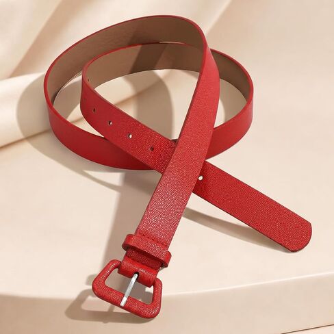 Women’s PU Leather Belt with Trapezoid Buckle, Candy Color Pebbled Belt for Jeans, Pants, Dresses in Saudi Arabia