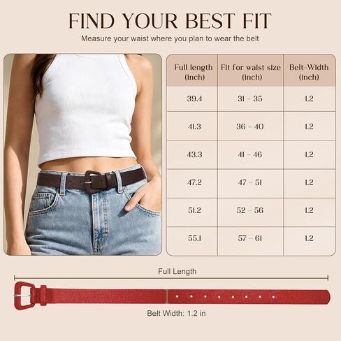 Women’s PU Leather Belt with Trapezoid Buckle, Candy Color Pebbled Belt for Jeans, Pants, Dresses in Saudi Arabia