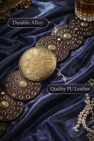 Wide PU Leather Belt for Women Vintage Disc Waist Belt with Studded Rivet Design, Fashion Wide Waist Belt for Dresses, Coats, Jeans, Adjustable Statement Belt in Kuwait