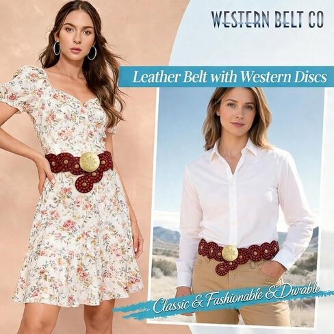 Wide PU Leather Belt for Women Vintage Disc Waist Belt with Studded Rivet Design, Fashion Wide Waist Belt for Dresses, Coats, Jeans, Adjustable Statement Belt in Kuwait